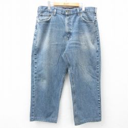 W37★古着 カーハート Carhartt ジーンズ メンズ ヒゲ コットン 紺 ネイビー デニム 【spe】 25mar03 中古 ボトムス ジーパン Gパン ロング パンツ