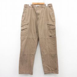 W38★古着 カーゴ パンツ メンズ ダブルニー ダック地 コットン 濃ベージュ カーキ 25mar04 中古 ボトムス ロング