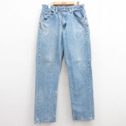 W34★古着 ラングラー Wrangler ジーンズ メンズ コットン 薄紺 ネイビー デニム 25mar04 中古 ボトムス ジーパン Gパン ロング パンツ