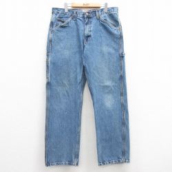 W37★古着 ペインター パンツ メンズ コットン 紺 ネイビー デニム 25mar04 中古 ボトムス ロング