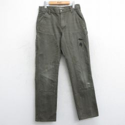 W34★古着 カーハート Carhartt ペインター パンツ メンズ ダブルニー ダック地 濃緑 グリーン 【spe】 25mar05 中古 ボトムス ロング