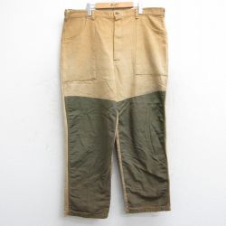 W43★古着 ハンティング ベイカー パンツ メンズ 80年代 80s ダック地 大きいサイズ コットン USA製 薄茶他 ブラウン 25mar05 中古 ボトムス ロング