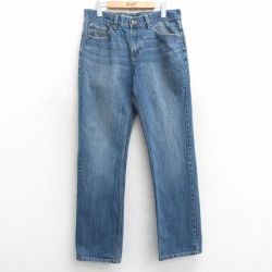 【20%OFF】W36★古着 ジーンズ メンズ ヒゲ コットン 紺 ネイビー デニム 25mar05 中古 ボトムス ジーパン Gパン ロング パンツ