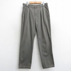 W34★古着 パンツ メンズ 90年代 90s コットン 濃緑系 グリーン 25mar05 中古 ボトムス ロング