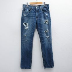 W35★古着 リーバイス Levis 511 ジーンズ メンズ ヒゲ コットン 紺 ネイビー デニム ダメージ加工 【spe】 25mar05 中古 ボトムス ジーパン Gパン ロング パンツ