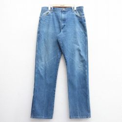 W35★古着 ラングラー Wrangler ジーンズ メンズ 90年代 90s ヒゲ コットン USA製 紺 ネイビー デニム 【spe】 25mar07 中古 ボトムス ジーパン Gパン ロング パンツ