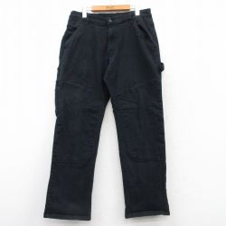 W34★古着 ワーク ペインター パンツ メンズ CAT ダブルニー 黒 ブラック デニム 25mar07 中古 ボトムス ロング