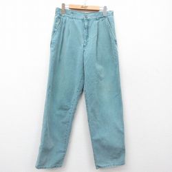 W31★古着 パンツ メンズ コットン 緑 グリーン 25mar08 中古 ボトムス ロング