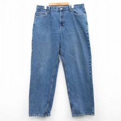 W38★古着 ジーンズ メンズ コットン 紺 ネイビー デニム 25mar08 中古 ボトムス ジーパン Gパン ロング パンツ