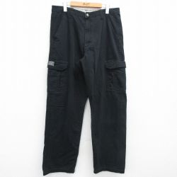W34★古着 ラングラー Wrangler カーゴ パンツ メンズ コットン 黒 ブラック 25mar08 中古 ボトムス ロング
