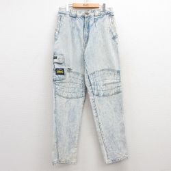 W33★古着 ジーンズ メンズ 90年代 90s OSLO ケミカルウォッシュ コットン 薄紺 ネイビー デニム 25mar08 中古 ボトムス ジーパン Gパン ロング パンツ