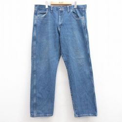 W39★古着 ラングラー Wrangler ジーンズ メンズ ヒゲ 大きいサイズ コットン 紺 ネイビー デニム 25mar08 中古 ボトムス ジーパン Gパン ロング パンツ