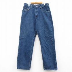 W35★古着 ラングラー Wrangler ジーンズ メンズ コットン 紺 ネイビー デニム 25mar10 中古 ボトムス ジーパン Gパン ロング パンツ