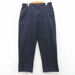 W34★古着 ランズエンド パンツ メンズ コットン 紺 ネイビー 25mar10 中古 ボトムス ロング