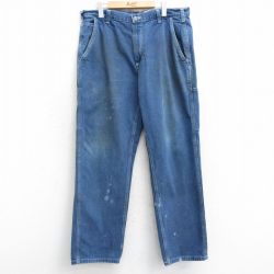 W38★古着 カーハート Carhartt ペインター パンツ メンズ コットン 紺 ネイビー デニム 【spe】 25mar10 中古 ボトムス ロング