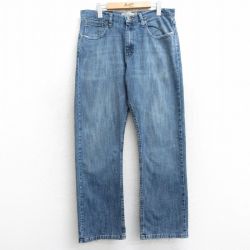W34★古着 ラングラー Wrangler ジーンズ メンズ ヒゲ 紺 ネイビー デニム 25mar10 中古 ボトムス ジーパン Gパン ロング パンツ