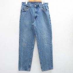 W34★古着 ジーンズ メンズ コットン 紺 ネイビー デニム 25mar12 中古 ボトムス ジーパン Gパン ロング パンツ