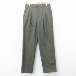 W32★古着 パンツ メンズ コットン 濃緑 グリーン 25mar12 中古 ボトムス ロング