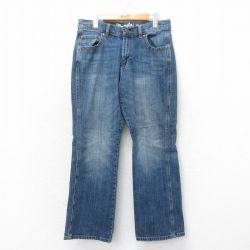 W32★古着 ラングラー Wrangler ジーンズ メンズ フレア ブーツカット ヒゲ 紺 ネイビー デニム 25mar12 中古 ボトムス ジーパン Gパン ロング パンツ