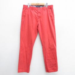 W34★古着 トミーヒルフィガー TOMMY HILFIGER ブランド パンツ メンズ ワンポイントロゴ コットン オレンジ系 25mar13 中古 ボトムス ロング