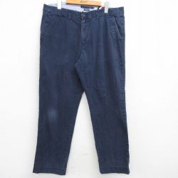 W37★古着 トミーヒルフィガー TOMMY HILFIGER ブランド パンツ メンズ ワンポイントロゴ コットン 紺 ネイビー 25mar14 中古 ボトムス ロング