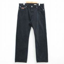 W36★古着 ラルフローレン Ralph Lauren ブランド ジーンズ メンズ ワンポイントロゴ コットン 黒 ブラック デニム 【spe】 25mar14 中古 ボトムス ジーパン Gパン ロング パンツ