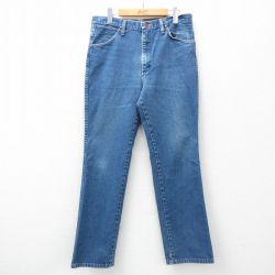 W33★古着 ラングラー Wrangler ジーンズ メンズ コットン 紺 ネイビー デニム 25mar14 中古 ボトムス ジーパン Gパン ロング パンツ