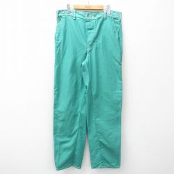 W36★古着 パンツ メンズ コットン 青緑 25mar14 中古 ボトムス ロング