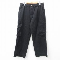 W32★古着 カーゴ パンツ メンズ 黒 ブラック 25mar15 中古 ボトムス ロング