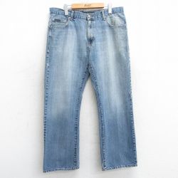 W39★古着 カルバンクライン Calvin Klein ジーンズ メンズ ヒゲ ブーツカット コットン 紺 ネイビー デニム 25mar15 中古 ボトムス ジーパン Gパン ロング パンツ