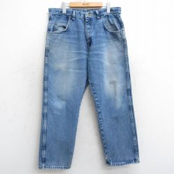 W36★古着 ラングラー Wrangler ジーンズ メンズ ヒゲ コットン 紺 ネイビー デニム 25mar17 中古 ボトムス ジーパン Gパン ロング パンツ