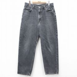 W33★古着 ジーンズ メンズ 00年代 00s コットン 黒 ブラック デニム 25mar18 中古 ボトムス ジーパン Gパン ロング パンツ