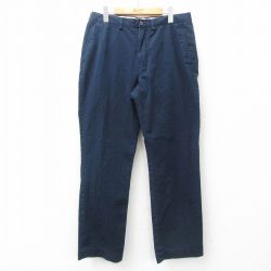 W35★古着 ラルフローレン Ralph Lauren ブランド パンツ メンズ ワンポイントロゴ コットン 紺 ネイビー 25mar18 中古 ボトムス ロング