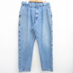 W32★古着 ラングラー Wrangler ジーンズ メンズ テーパード コットン 薄紺 ネイビー デニム 25mar19 中古 ボトムス ジーパン Gパン ロング パンツ