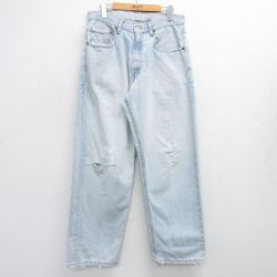 W33★古着 リーバイス Levis ジーンズ メンズ コットン 薄紺 ネイビー デニム 25mar26 中古 ボトムス ジーパン Gパン ロング パンツ