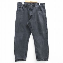 【20%OFF】W37★古着 ラングラー Wrangler ジーンズ メンズ コットン 黒 ブラック デニム 25mar26 中古 ボトムス ジーパン Gパン ロング パンツ