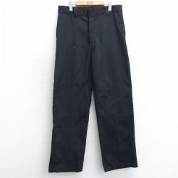 W35★古着 ディッキーズ Dickies ワーク パンツ メンズ ダブルニー 黒 ブラック 25mar26 中古 ボトムス ロング