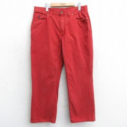W35★古着 ラルフローレン Ralph Lauren ブランド パンツ メンズ ワンポイントロゴ コットン 赤 レッド 25mar26 中古 ボトムス ロング