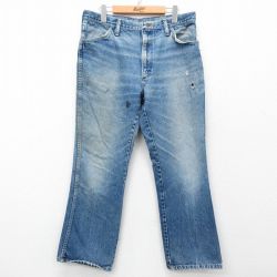 W34★古着 ラスラー ジーンズ メンズ 90年代 90s ヒゲ USA製 紺 ネイビー デニム 25mar27 中古 ボトムス ジーパン Gパン ロング パンツ