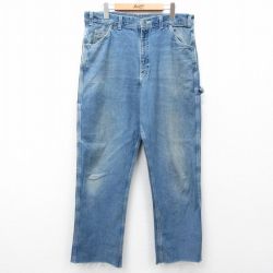 W35★古着 ペインター パンツ メンズ 00年代 00s ヒゲ コットン USA製 紺 ネイビー デニム 25mar27 中古 ボトムス ロング