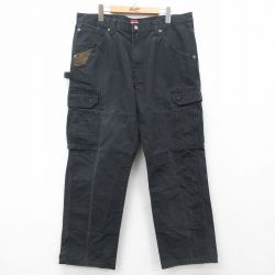 W38★古着 ラングラー Wrangler ペインター カーゴ パンツ メンズ リップストップ コットン 黒 ブラック 25mar27 中古 ボトムス ロング