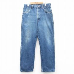 W33★古着 ラスラー ジーンズ メンズ ヒゲ 紺 ネイビー デニム 25mar27 中古 ボトムス ジーパン Gパン ロング パンツ