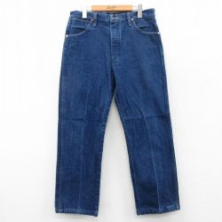 W33★古着 ラングラー Wrangler ジーンズ メンズ コットン 紺 ネイビー デニム 25mar27 中古 ボトムス ジーパン Gパン ロング パンツ