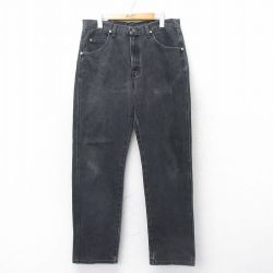 W34★古着 ラングラー Wrangler ジーンズ メンズ 黒 ブラック デニム 25mar27 中古 ボトムス ジーパン Gパン ロング パンツ