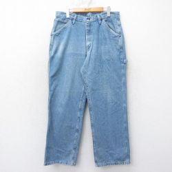 W35★古着 ペインター パンツ メンズ コットン 薄紺 ネイビー デニム 25mar27 中古 ボトムス ロング