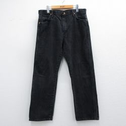 W36★古着 ラングラー Wrangler ジーンズ メンズ コットン 黒 ブラック デニム 25mar29 中古 ボトムス ジーパン Gパン ロング パンツ