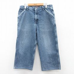 W34★古着 クイックシルバー QUIKSILVER ペインター パンツ メンズ 90年代 90s コットン USA製 紺 ネイビー デニム 25mar28 中古 ボトムス ロング