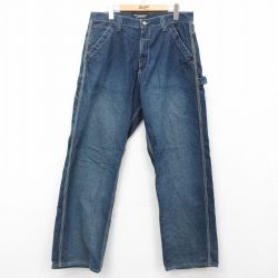 W33★古着 ラルフローレン Ralph Lauren ポロジーンズ ペインター パンツ メンズ コットン 紺 ネイビー デニム 25mar28 中古 ボトムス ジーパン Gパン ロング