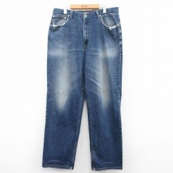 W36★古着 トミーヒルフィガー TOMMY HILFIGER トミージーンズ ブランド ジーンズ メンズ 90年代 90s ヒゲ コットン 紺 ネイビー デニム 【spe】 25apr01 中古 ボトムス ジーパン Gパン ロング パンツ