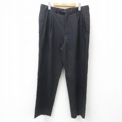 W35★古着 スラックス パンツ メンズ リネン イタリア製 黒 ブラック 25apr03 中古 ボトムス ロング